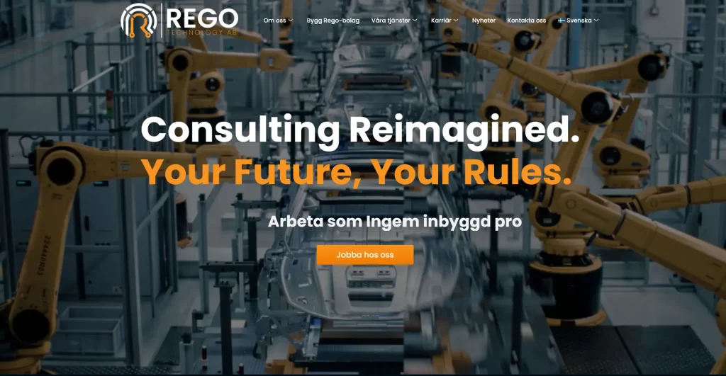 Rego Technology website screenshot highlighting professional corporate layout, service sections, and modern web design.